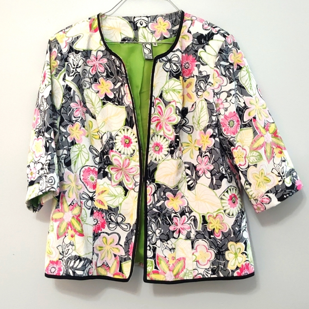 SilkLand Floral Jacket Size 1X Easter Spring Summer Church Office Artsy
